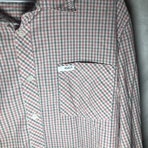 RVCA Red Gray Plaid Long Sleeve XL button up - Picture 3 of 6